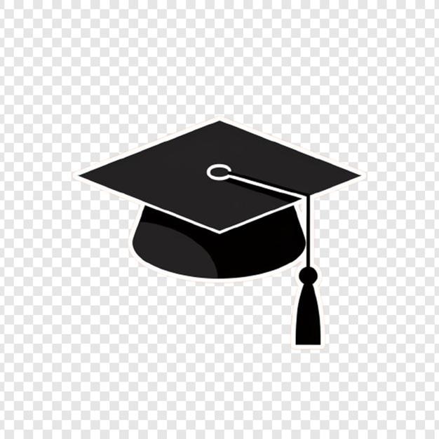 PSD 3d black graduation cap with tassel and yellow star icon on a transparent background symbolizing success
