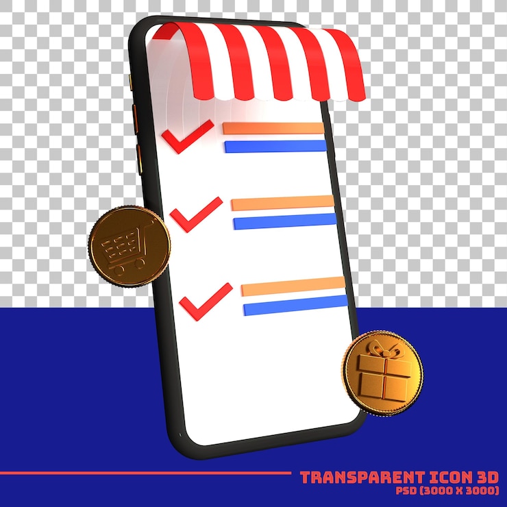 PSD 3d black mobile phone with coin gift and coin bag