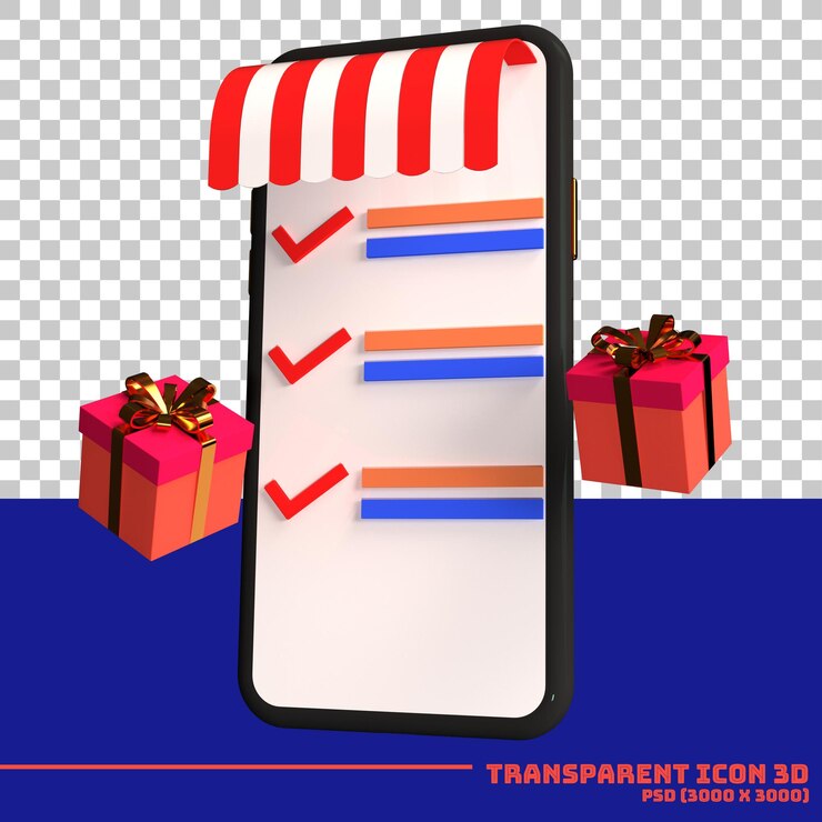PSD 3d black mobile phone with gift