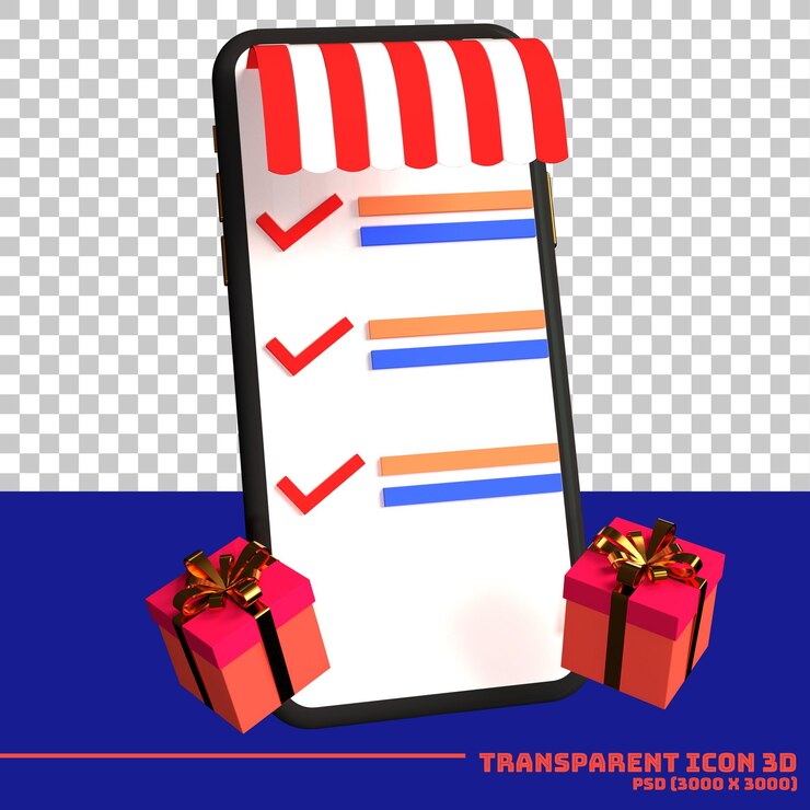 PSD 3d black mobile phone with gift