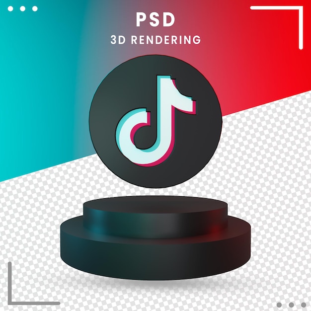 PSD 3d черный повернутый логотип tiktok дизайн визуализации изолированные