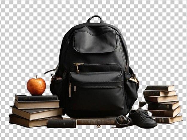 PSD 3d black school bag with books