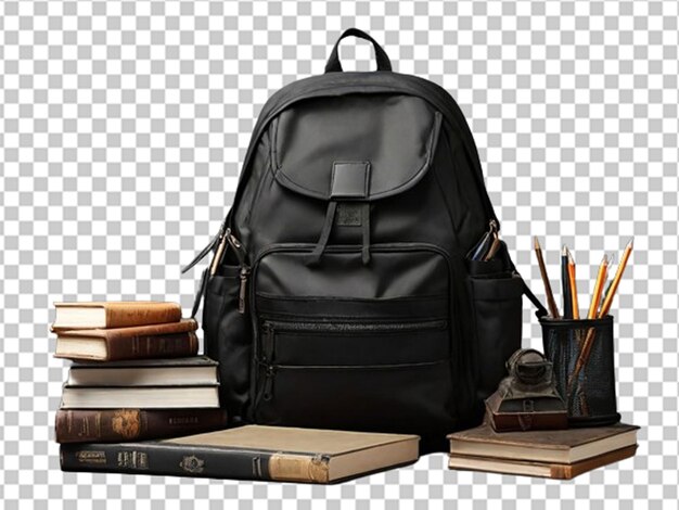 PSD 3d black school bag with books