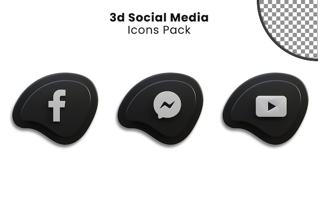 3d black social media icons pack