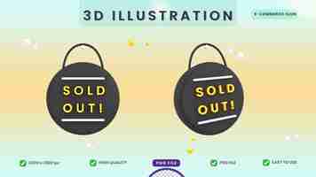 PSD 3d black sold out sign on the window icon ecommerce illustration