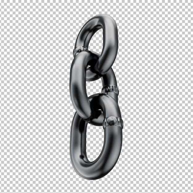 3D Black Steel Chain with Transparent Background