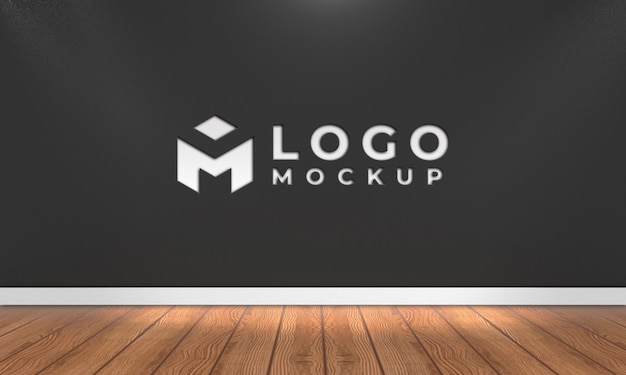 PSD 3d black wall logo mockup