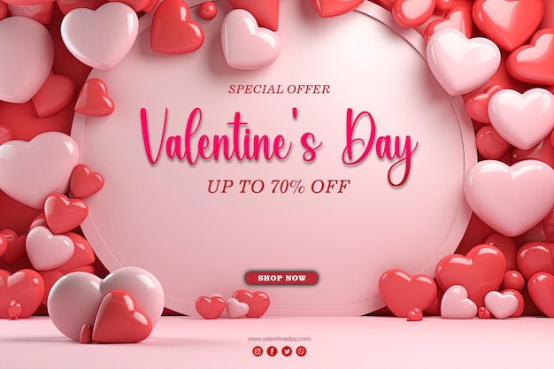 PSD 3d blank banner background for valentines day