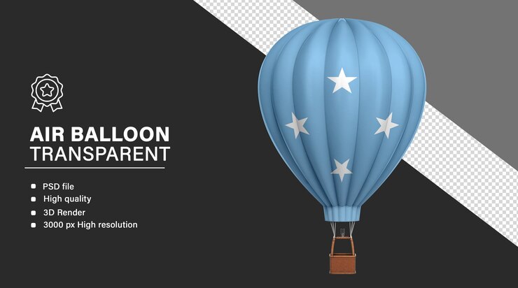 PSD 3d дирижабль с флагом федеративных штатов микронезии на прозрачном фоне