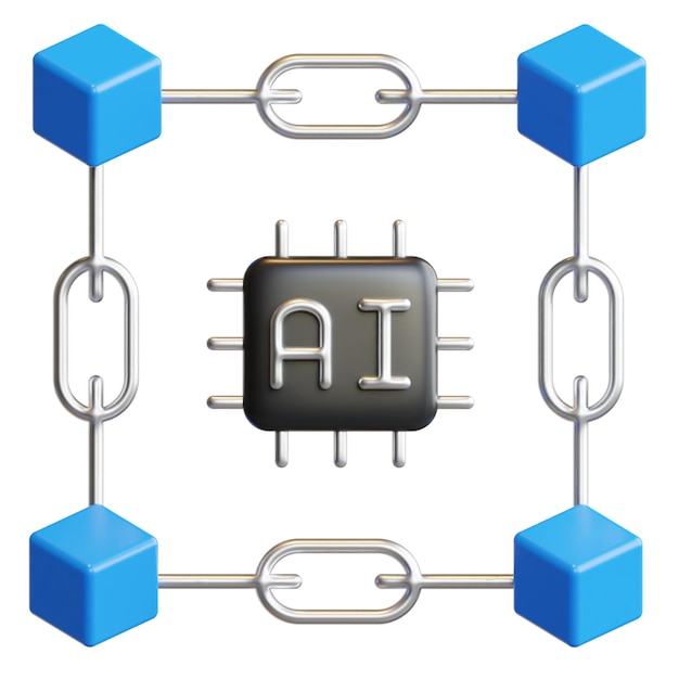 PSD icona dell'illustrazione del rendering di alta qualità del concetto di intelligenza artificiale blockchain 3d