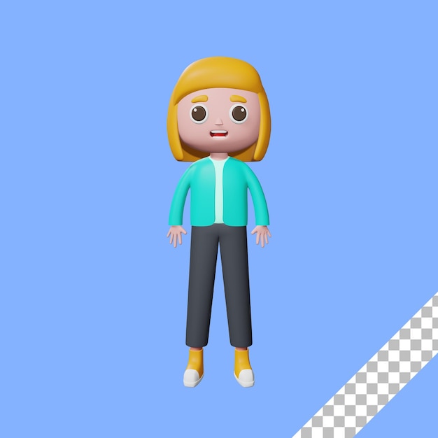Illustrazione del carattere della donna di affari bionda 3d con sfondo trasparente
