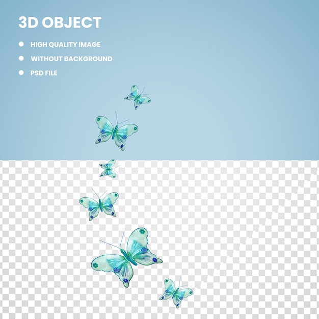 3d blue butterfly group