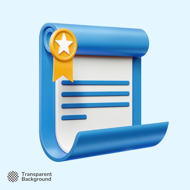 3D Blue Certificate with Yellow Ribbon