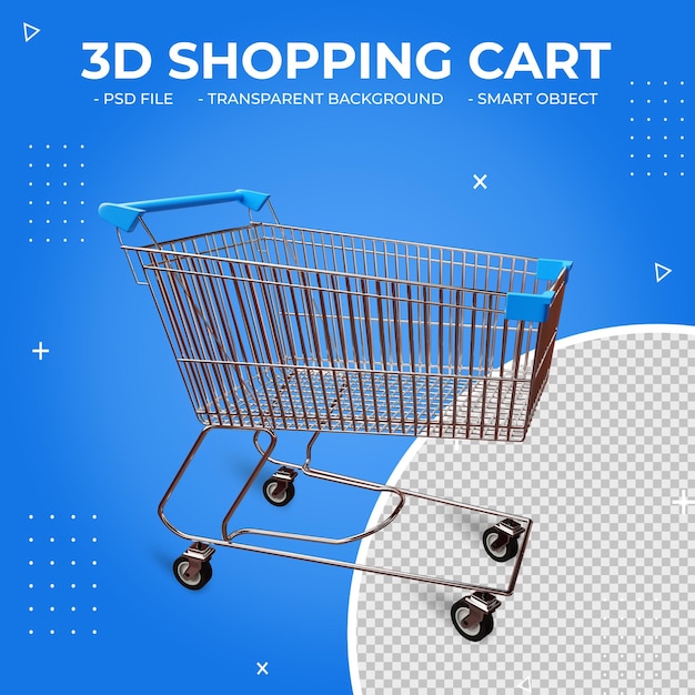 3d blue color metal shopping cart isolated