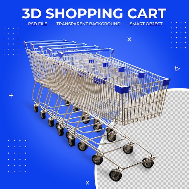 3d blue color metal shopping cart isolated