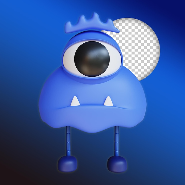 PSD 3d blue devil doodle monster cute character premium psd