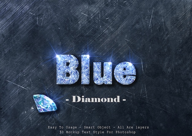 3d blue diamond text style effect