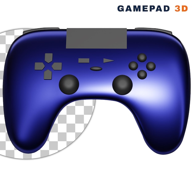 3d blue gamepad with an analog stick on transparent background