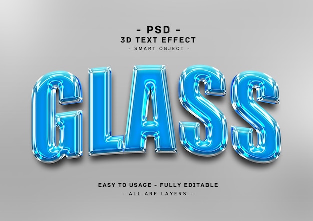 PSD 3d blue glass text style effect