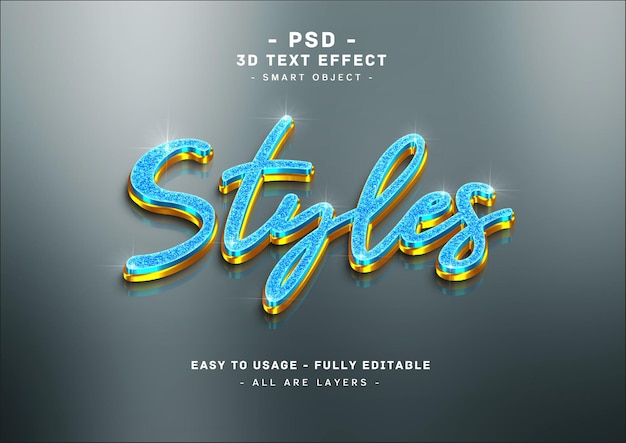 PSD 3d blue glitter text style effect