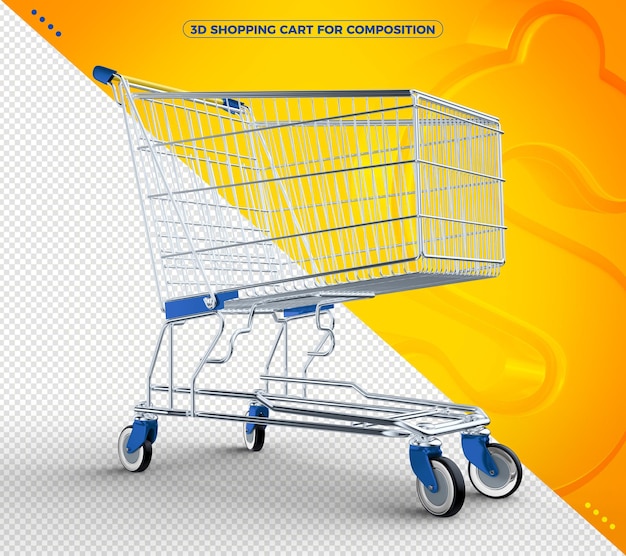 PSD 3d blue isolated shopping cart for composition isolated