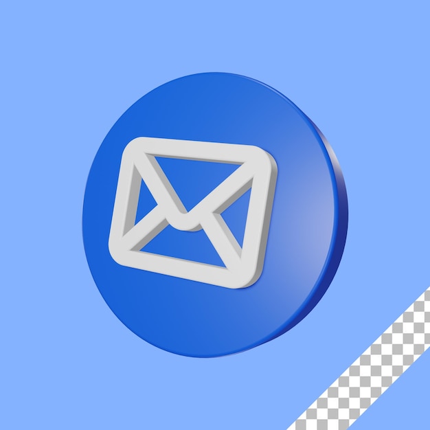 3d blue modern mail icon with transparent background