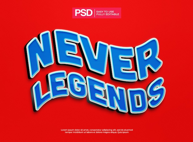 3d blue never legends text effect