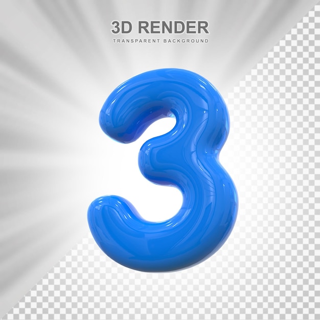 3d Blue Number 3