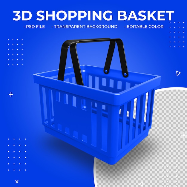 3D Blue Plastic Shopping Basket isolated