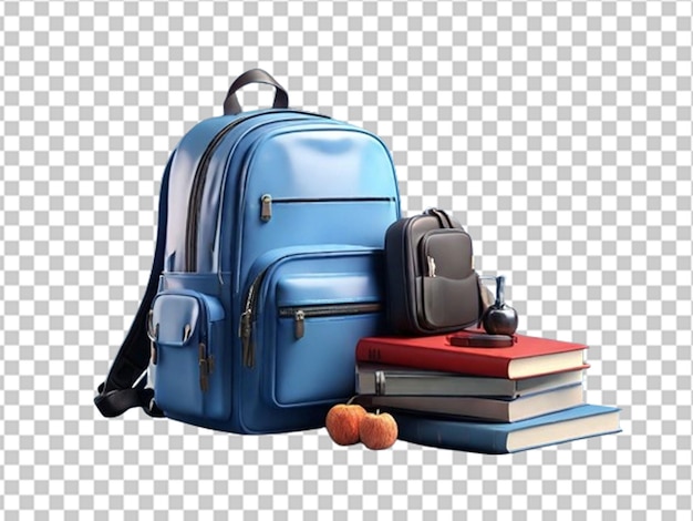 PSD 3d blue school bag with books