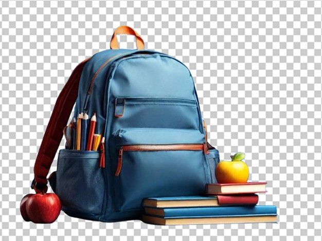 PSD 3d blue school bag with books