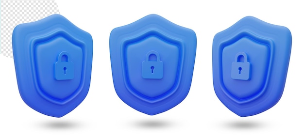 PSD 3d blue security shield symbol with key lock