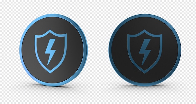 3D blue shield lighting protection safety guard securtiy simbol