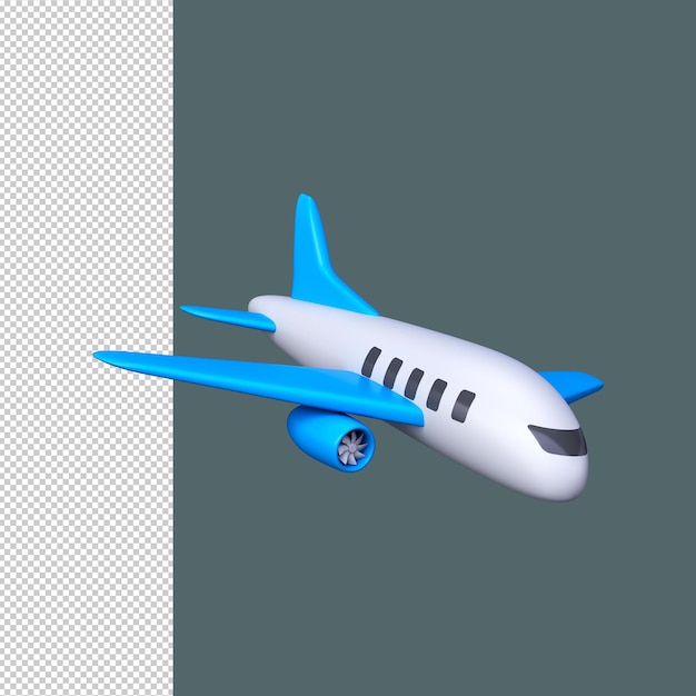 만화 스타일의 3D 파란색과 색 비행기 여행 개념