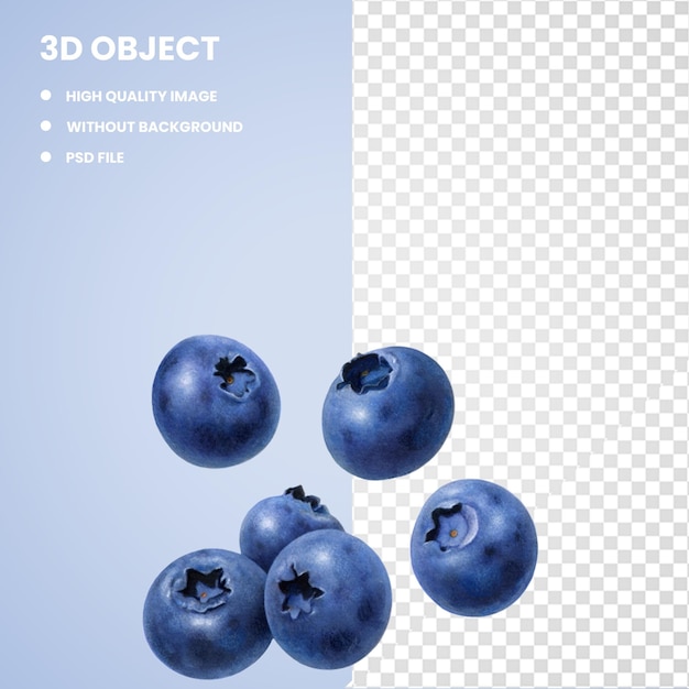 PSD 3d blueberry fruits and blueberry raspberry fruita and blueberry and blue and food