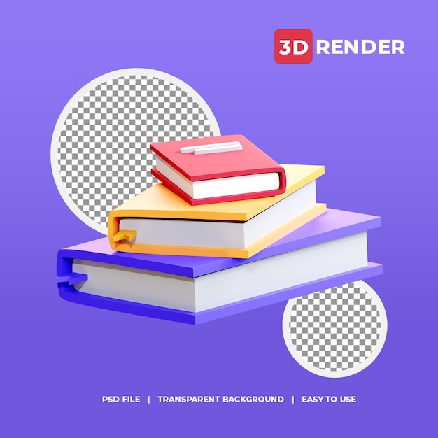 3D-boeken onderwijs pictogram met transparante achtergrond