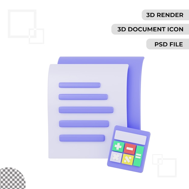 PSD 3d-boekhoudkundig documentpictogram geeft geïsoleerde transparante achtergrond weer