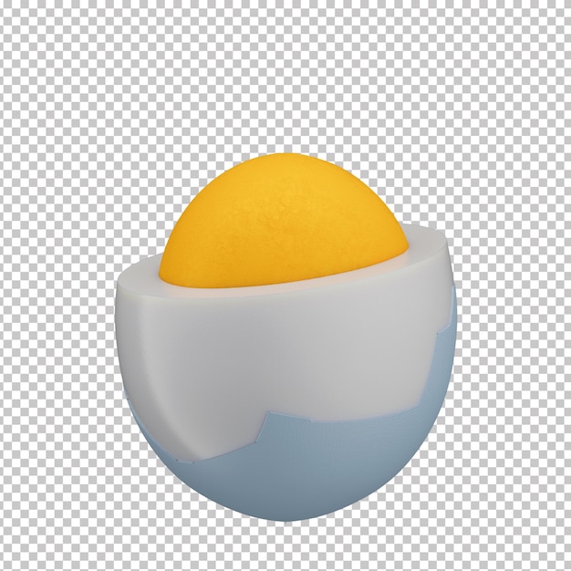 Uovo bollito 3d con guscio blu e sfondo trasparente