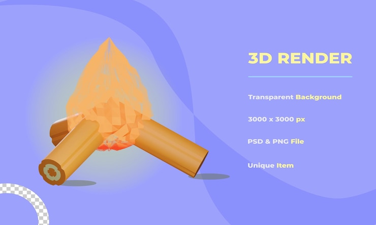 PSD 3d bonfire object with transparent background