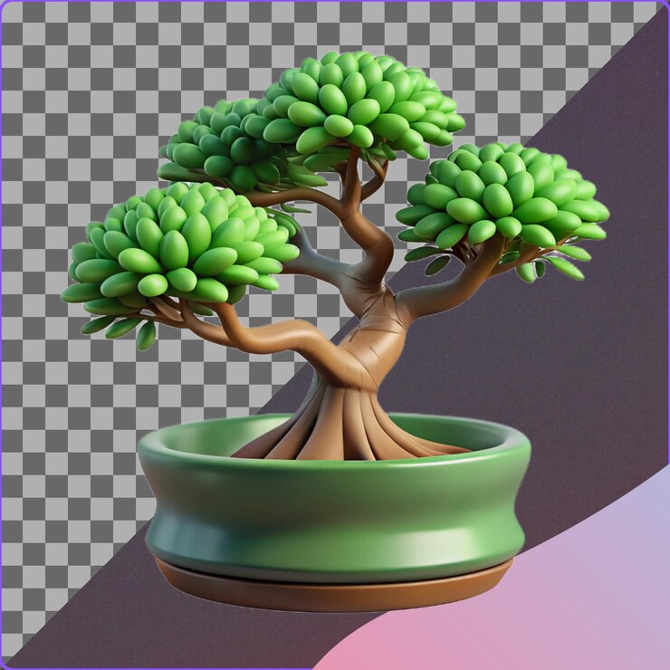 PSD 3d bonsai tree in pot illustration