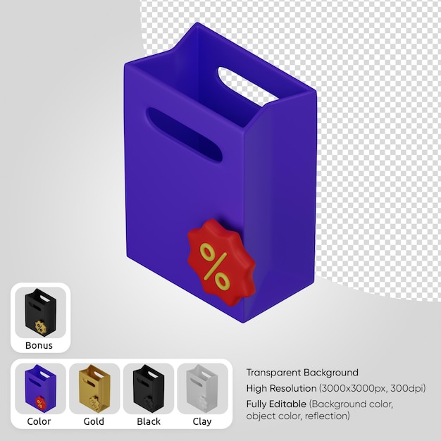 3d boodschappentas met percentage