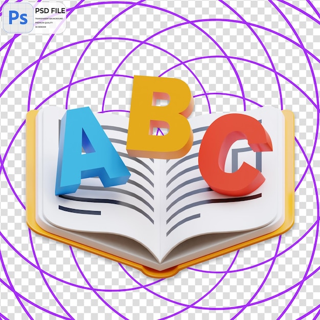 3D Book ABC Render Illustration Icon Isolated PNG
