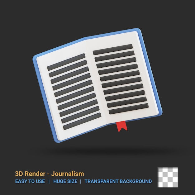투명한 배경으로 된 3d 책 및 볼포인트 아이콘 일러스트레이션