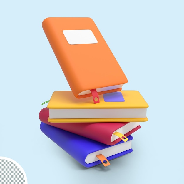 PSD 3d books stack icon isolated 3d render illustration