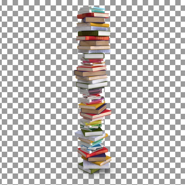 PSD 3d books tower on isolated and transparent background