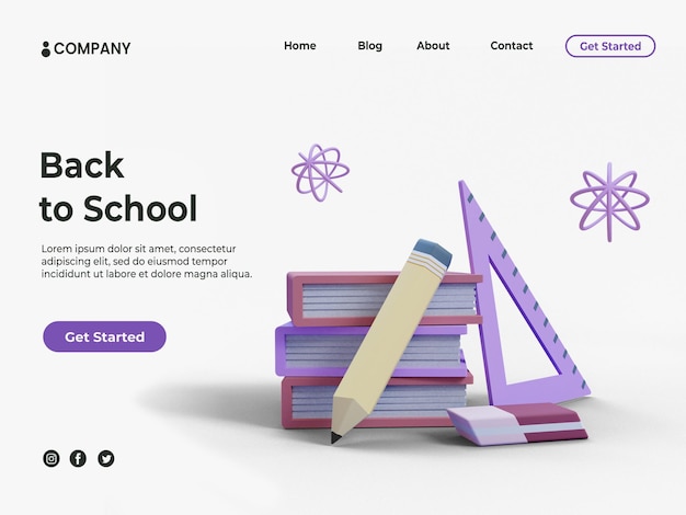 PSD 3d books with pencil for education background or landing page