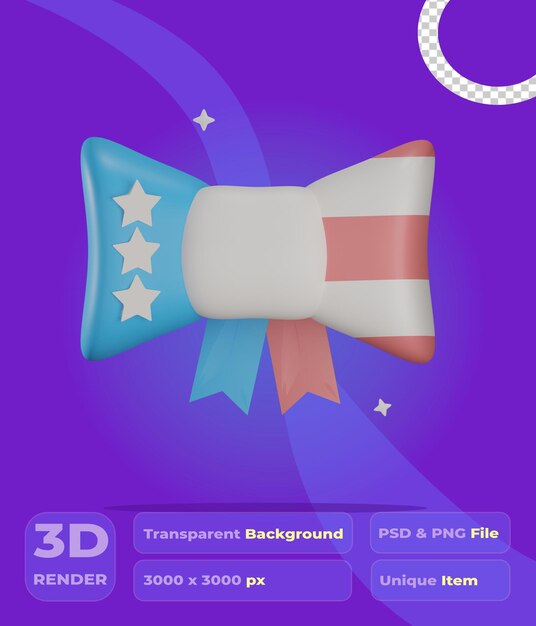 3D bow tie USA motif with transparent background