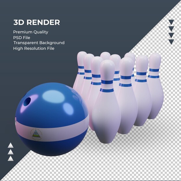 PSD 3 d ボウリングの日ニカラグア フラグ レンダリング右ビュー