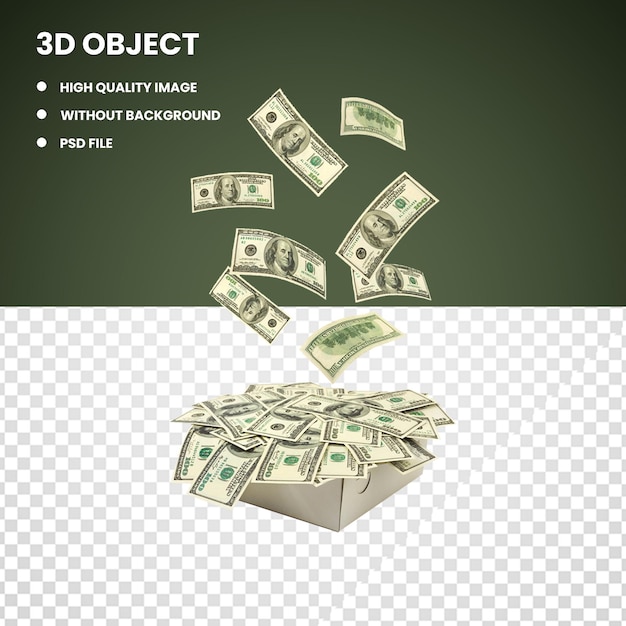 Scatola 3d piena di dollari