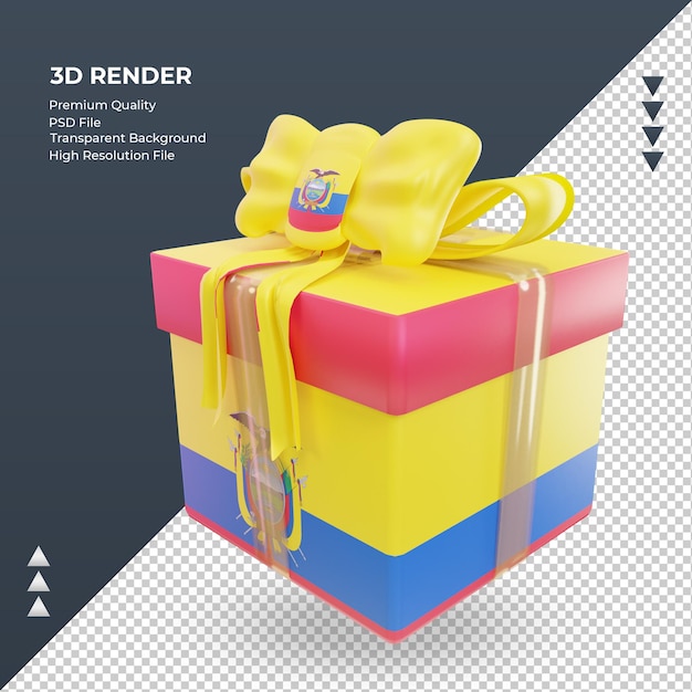 PSD 3d коробка подарка флаг эквадора рендеринг правый вид